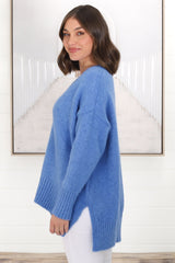 Jonas Jumper - Relaxed High-Low Jumper With Seam Splits In Blue