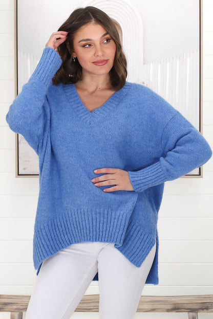 Jonas Jumper - Relaxed High-Low Jumper With Seam Splits In Blue