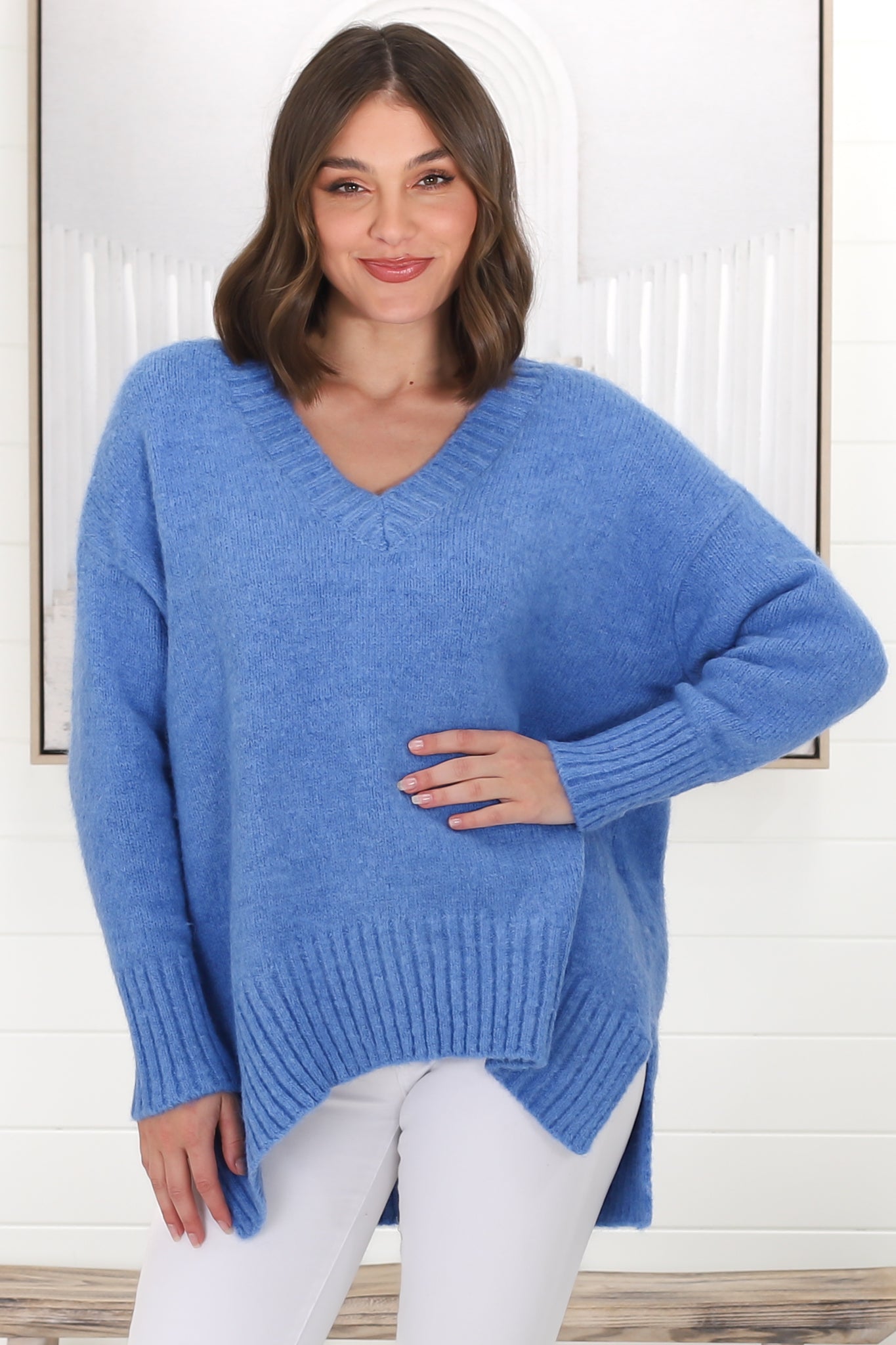 Jonas Jumper - Relaxed High-Low Jumper With Seam Splits In Blue