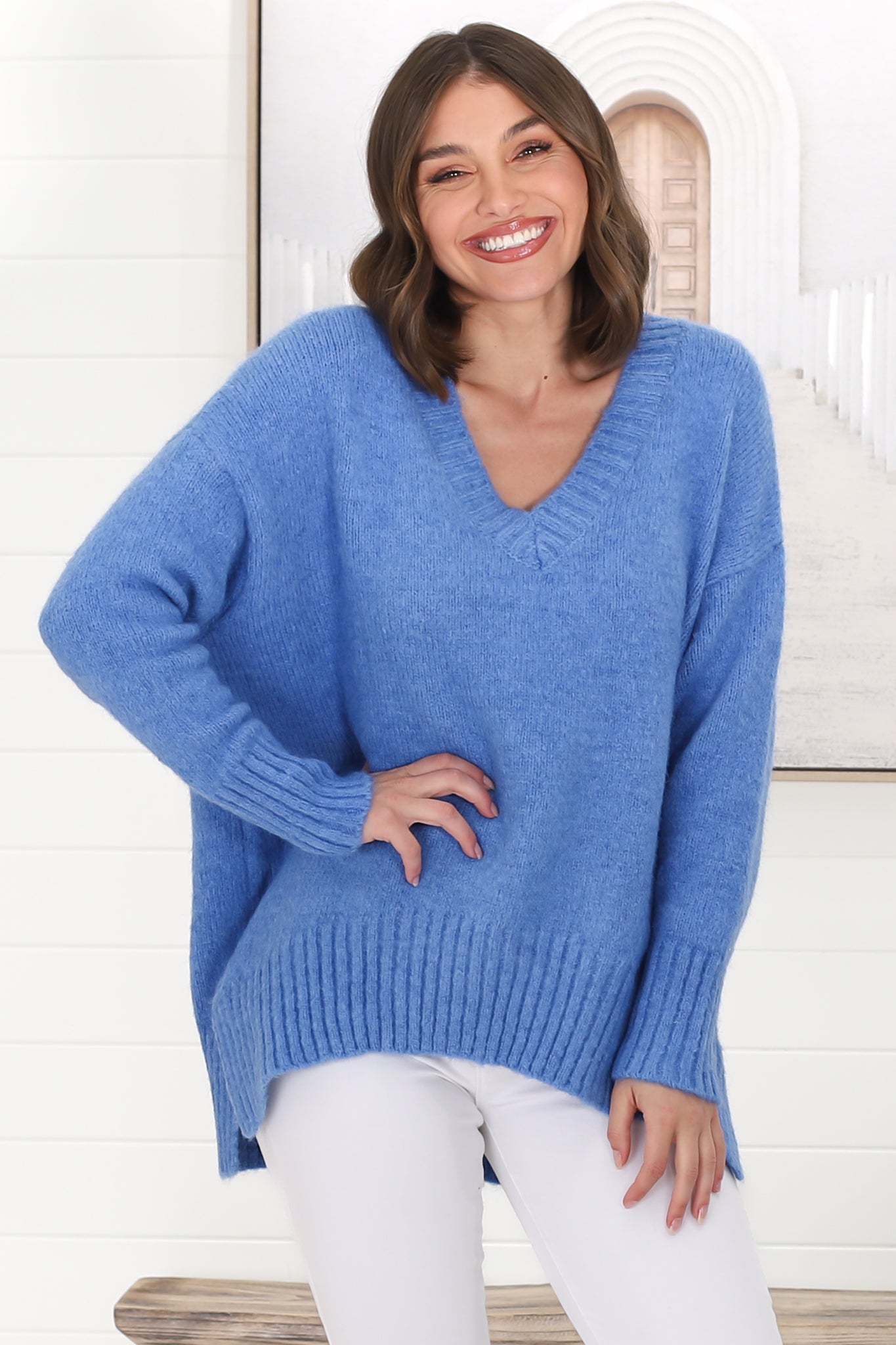 Jonas Jumper - Relaxed High-Low Jumper With Seam Splits In Blue