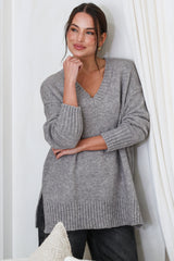 Jonas Jumper - Relaxed High-Low Jumper With Seam Splits In Grey