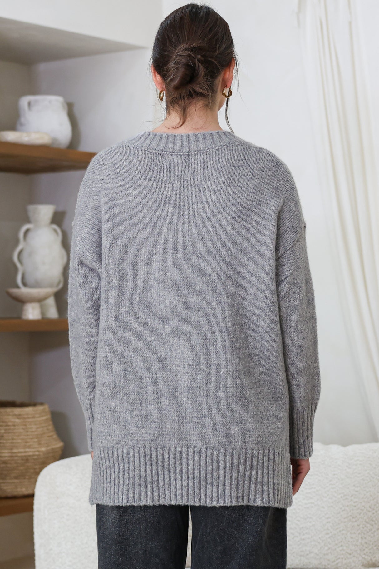 Jonas Jumper - Relaxed High-Low Jumper With Seam Splits In Grey