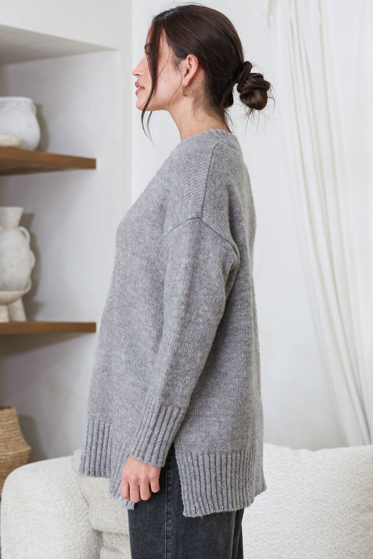Jonas Jumper - Relaxed High-Low Jumper With Seam Splits In Grey