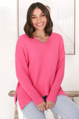 Jonas Jumper - Relaxed High-Low Jumper with Seam Splits in Pink