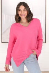 Jonas Jumper - Relaxed High-Low Jumper with Seam Splits in Pink