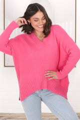 Jonas Jumper - Relaxed High-Low Jumper with Seam Splits in Pink