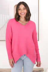 Jonas Jumper - Relaxed High-Low Jumper with Seam Splits in Pink