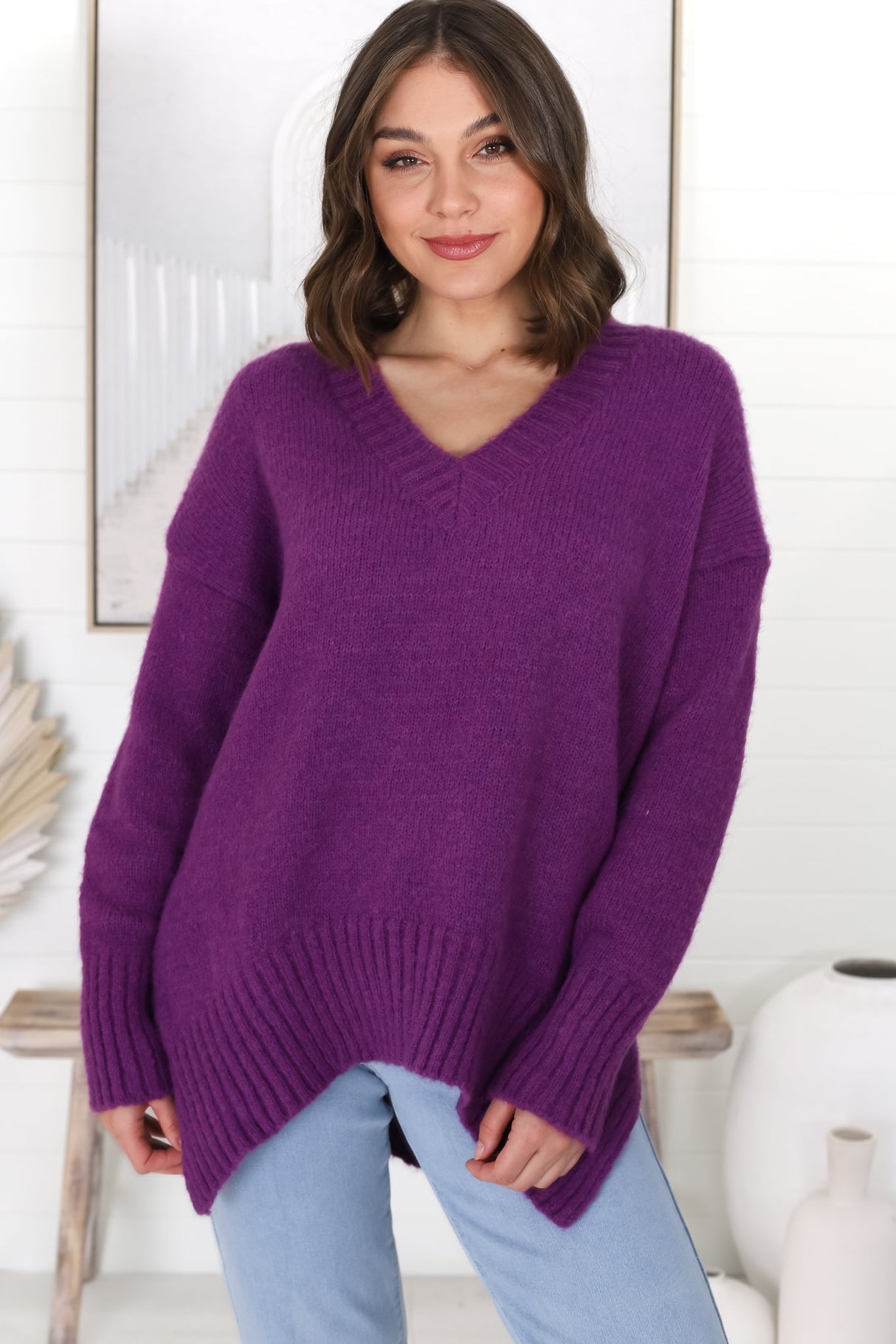 Jonas Jumper - Relaxed High-Low Jumper With Seam Splits In Purple