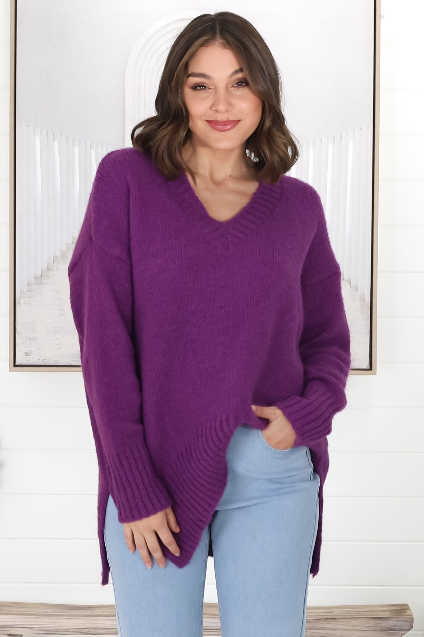 Jonas Jumper - Relaxed High-Low Jumper With Seam Splits In Purple