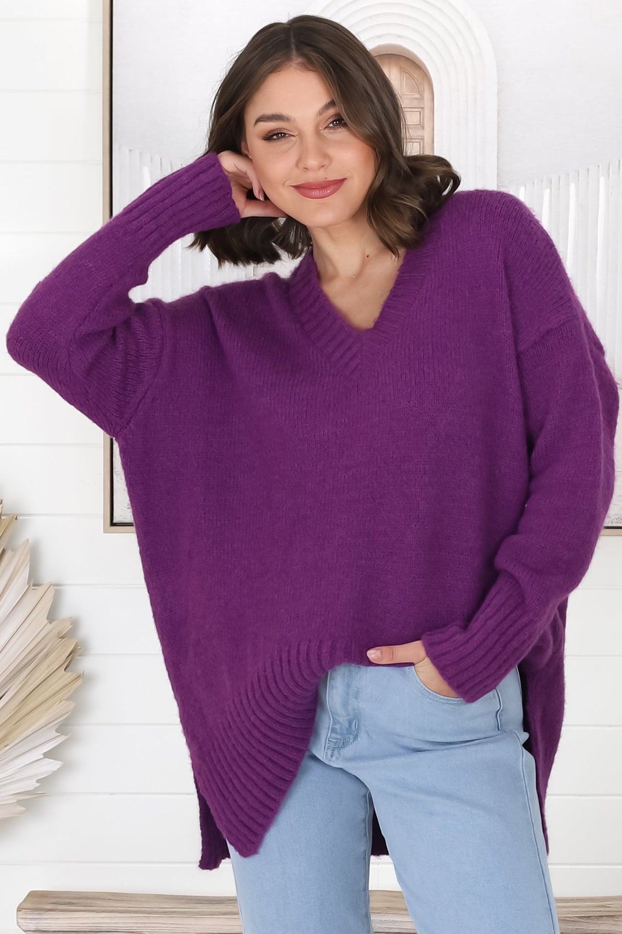 Jonas Jumper - Relaxed High-Low Jumper With Seam Splits In Purple