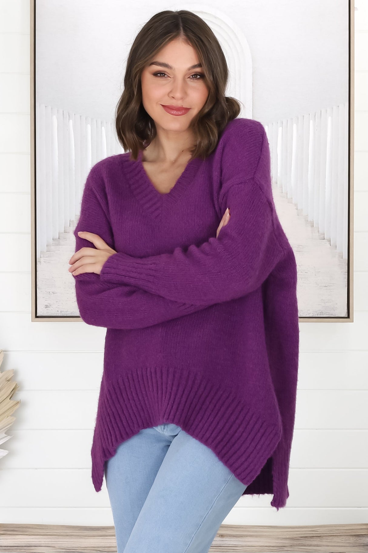 Jonas Jumper - Relaxed High-Low Jumper With Seam Splits In Purple