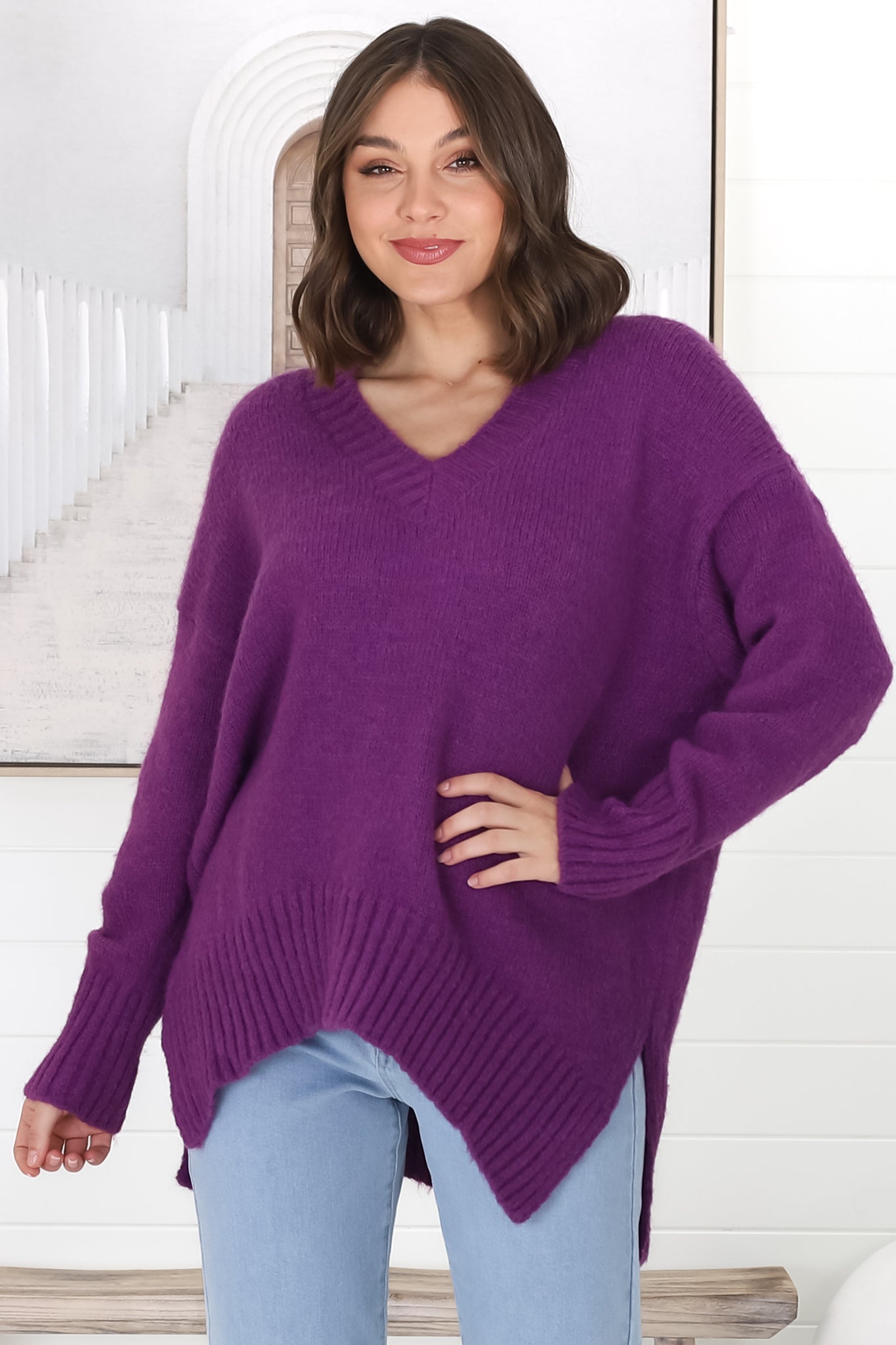 Jonas Jumper - Relaxed High-Low Jumper With Seam Splits In Purple