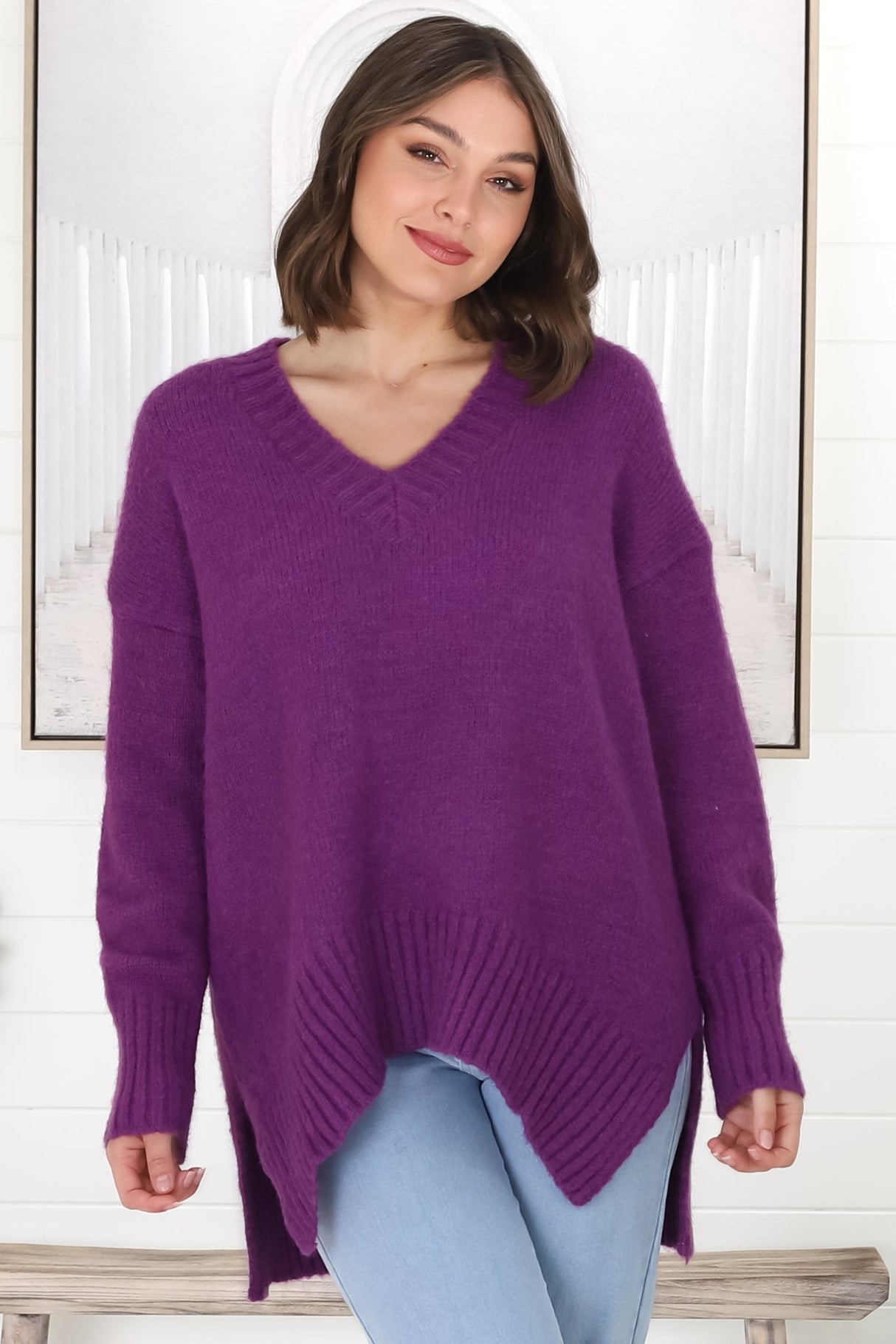 Jonas Jumper - Relaxed High-Low Jumper With Seam Splits In Purple