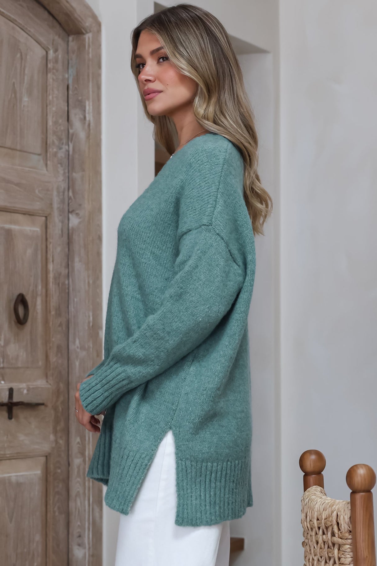 Jonas Jumper - Relaxed High-Low Jumper With Seam Splits In Teal