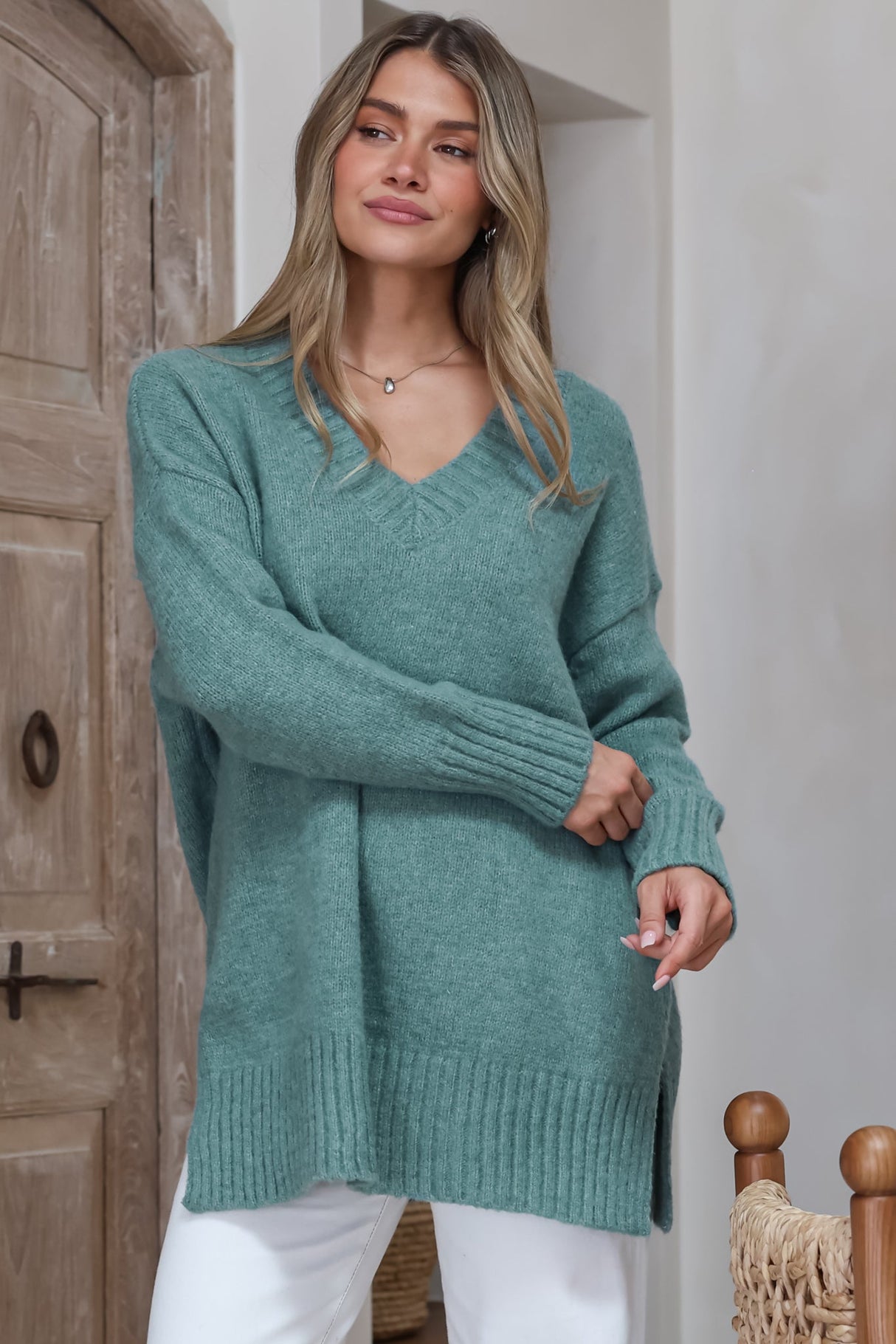 Jonas Jumper - Relaxed High-Low Jumper With Seam Splits In Teal