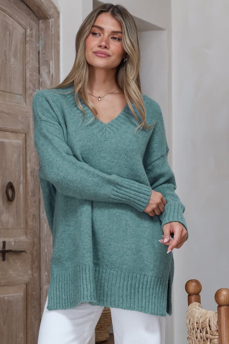 Jonas Jumper - Relaxed High-Low Jumper With Seam Splits In Teal