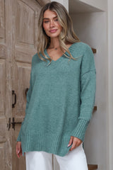 Jonas Jumper - Relaxed High-Low Jumper With Seam Splits In Teal