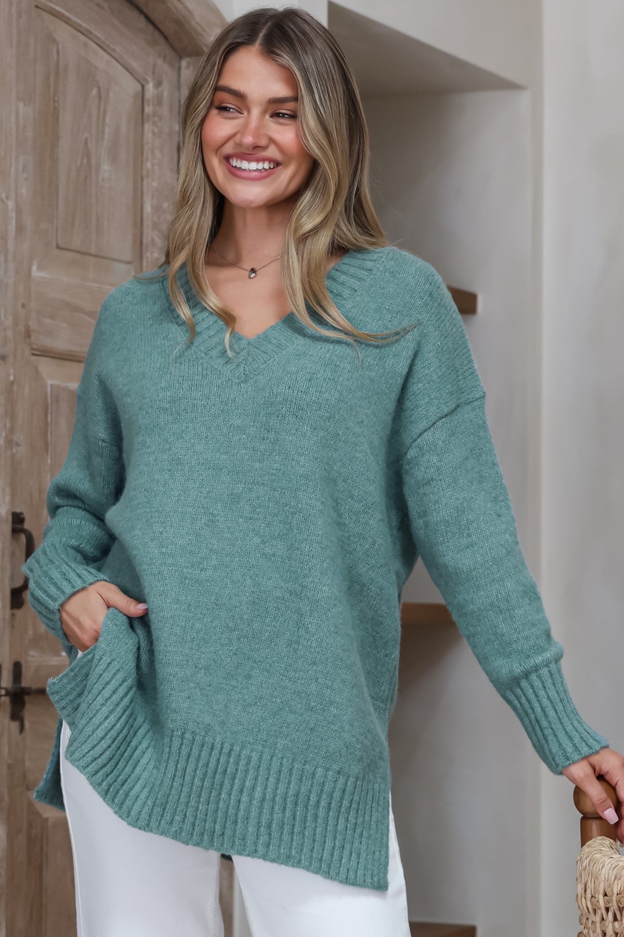 Jonas Jumper - Relaxed High-Low Jumper With Seam Splits In Teal