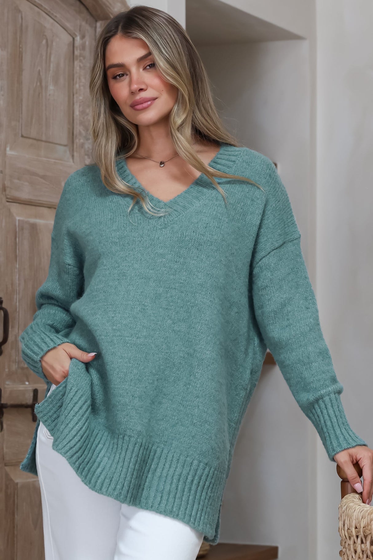 Jonas Jumper - Relaxed High-Low Jumper With Seam Splits In Teal