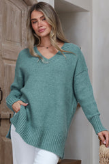Jonas Jumper - Relaxed High-Low Jumper With Seam Splits In Teal