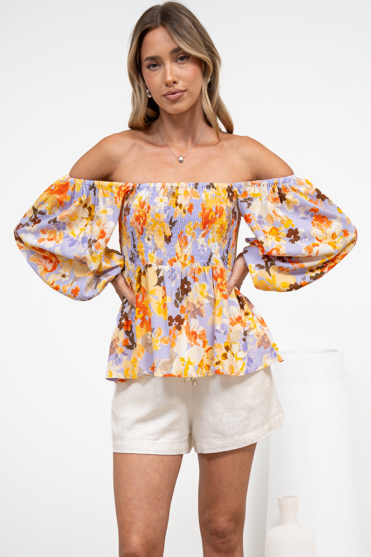 Jones Top - On or Off Shoulder Pull Over Top in Lavandine Print