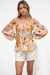Jones Top - On or Off Shoulder Pull Over Top in Lavandine Print