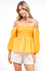 Jones Top - On or Off Shoulder Pull Over Top in Yellow