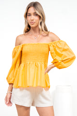 Jones Top - On or Off Shoulder Pull Over Top in Yellow