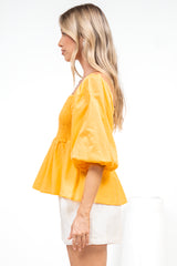 Jones Top - On or Off Shoulder Pull Over Top in Yellow