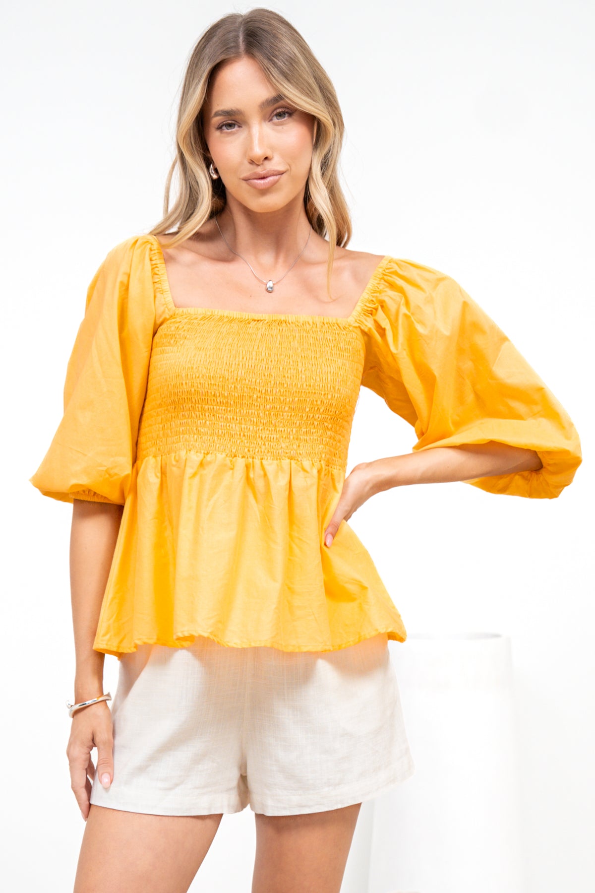 Jones Top - On or Off Shoulder Pull Over Top in Yellow