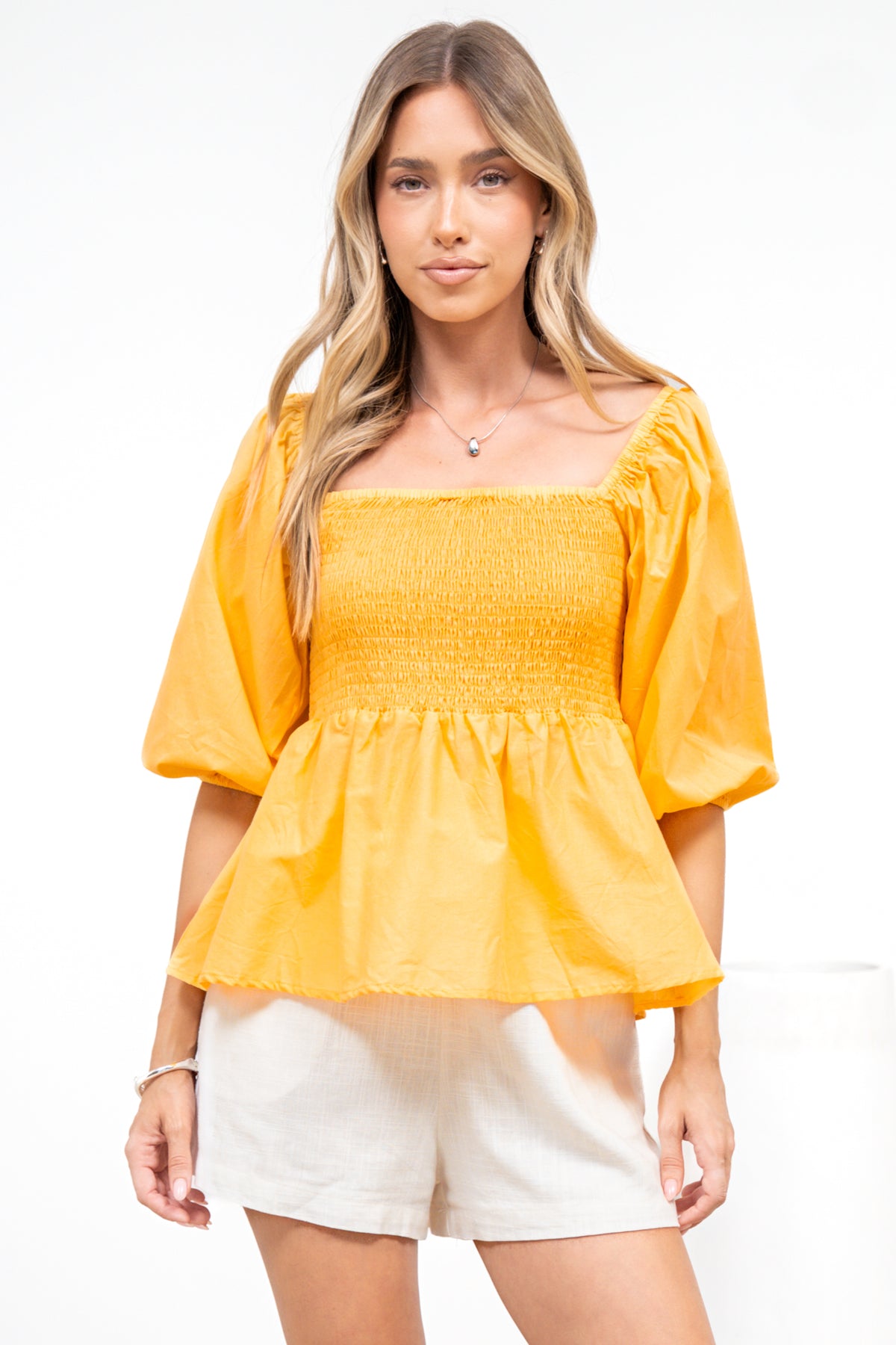 Jones Top - On or Off Shoulder Pull Over Top in Yellow