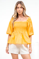 Jones Top - On or Off Shoulder Pull Over Top in Yellow