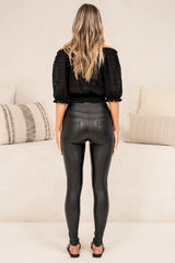 Joplin Pants - PU Leather Pull on Pants in Black