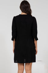 Jordan Mini Dress - Tiered Button Down Dress with 3/4 Sleeves in Black