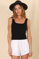 Josi Top - Scoop Neckline Double Layered Stretchy Singlet in Black