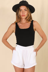 Josi Top - Scoop Neckline Double Layered Stretchy Singlet in Black