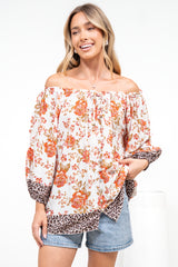 Journee Top - On or Off Shoulder Button Down in Maranta Print