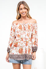 Journee Top - On or Off Shoulder Button Down in Maranta Print