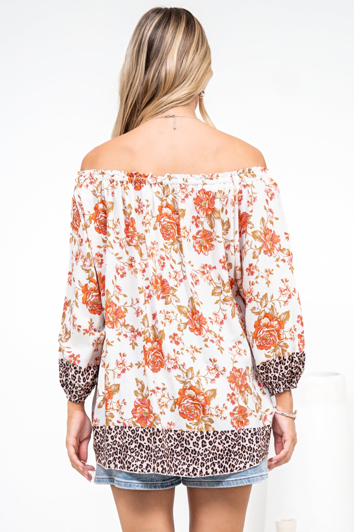 Journee Top - On or Off Shoulder Button Down in Maranta Print