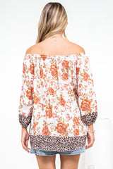 Journee Top - On or Off Shoulder Button Down in Maranta Print