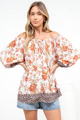 Journee Top - On or Off Shoulder Button Down in Maranta Print
