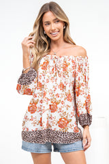 Journee Top - On or Off Shoulder Button Down in Maranta Print