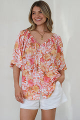 Journee Top - On or Off Shoulder Button Down in Tammi Print