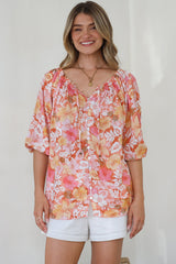 Journee Top - On or Off Shoulder Button Down in Tammi Print