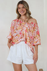 Journee Top - On or Off Shoulder Button Down in Tammi Print
