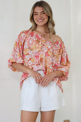 Journee Top - On or Off Shoulder Button Down in Tammi Print