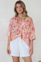 Journee Top - On or Off Shoulder Button Down in Tammi Print