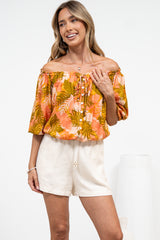 Journee Top - On or Off Shoulder Button Down in Tropica Print