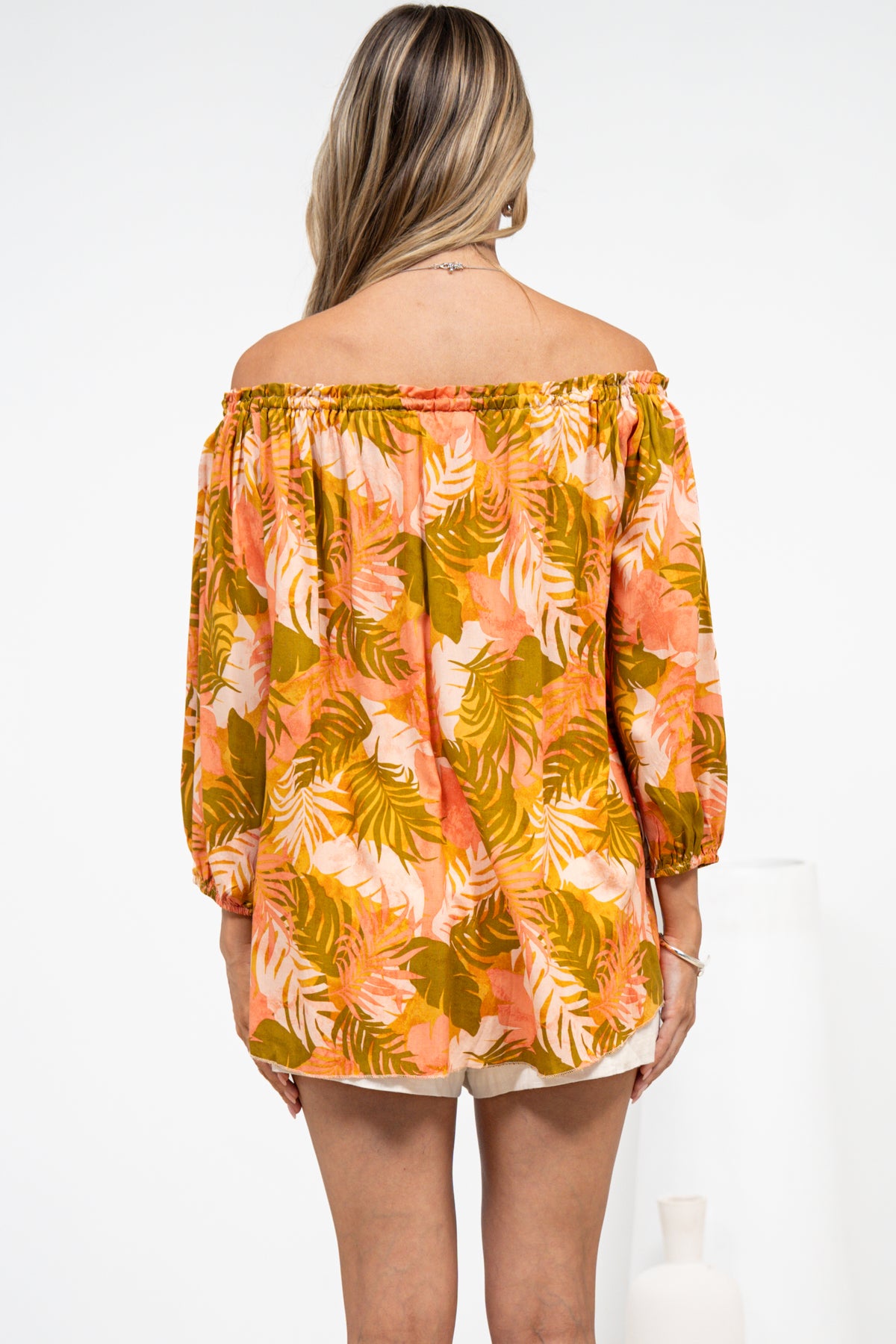 Journee Top - On or Off Shoulder Button Down in Tropica Print