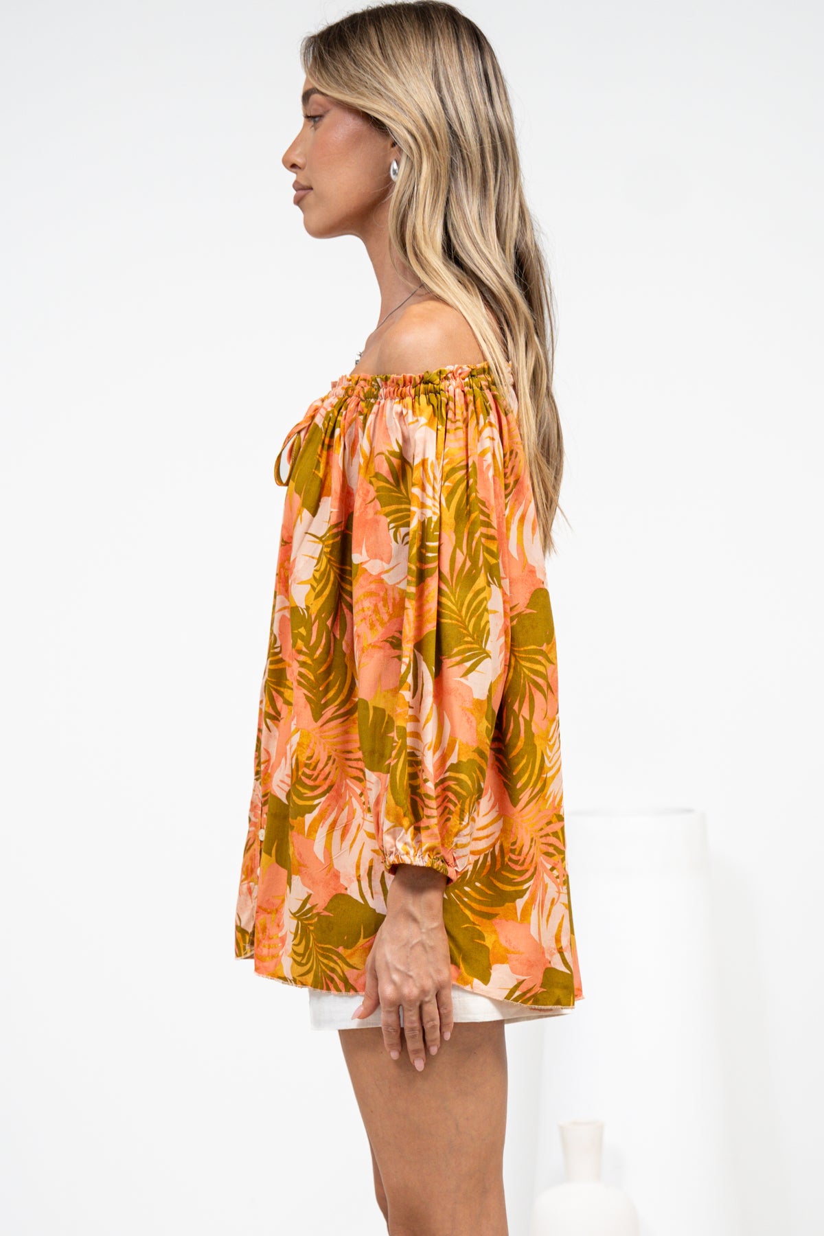 Journee Top - On or Off Shoulder Button Down in Tropica Print